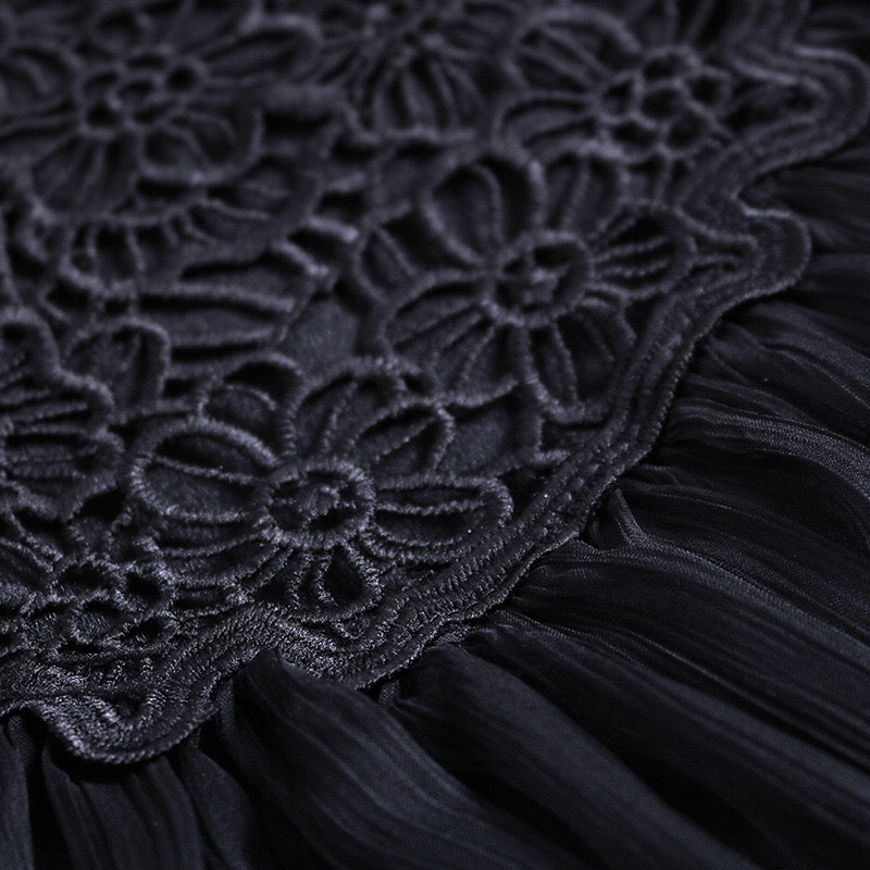 Chiffon Top W/ Lace and Ruffle Detail