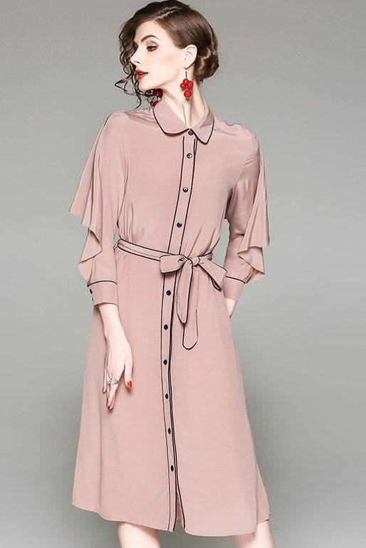 Classic Dress W/ Belt and Ruffle