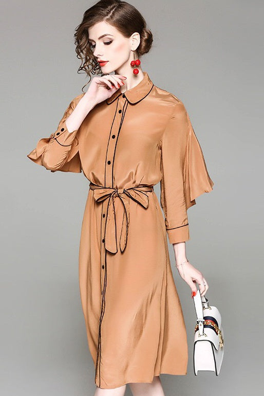 Classic Dress W/ Belt and Ruffle