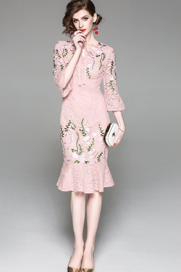 Embroidered Lace Fishtail Dress