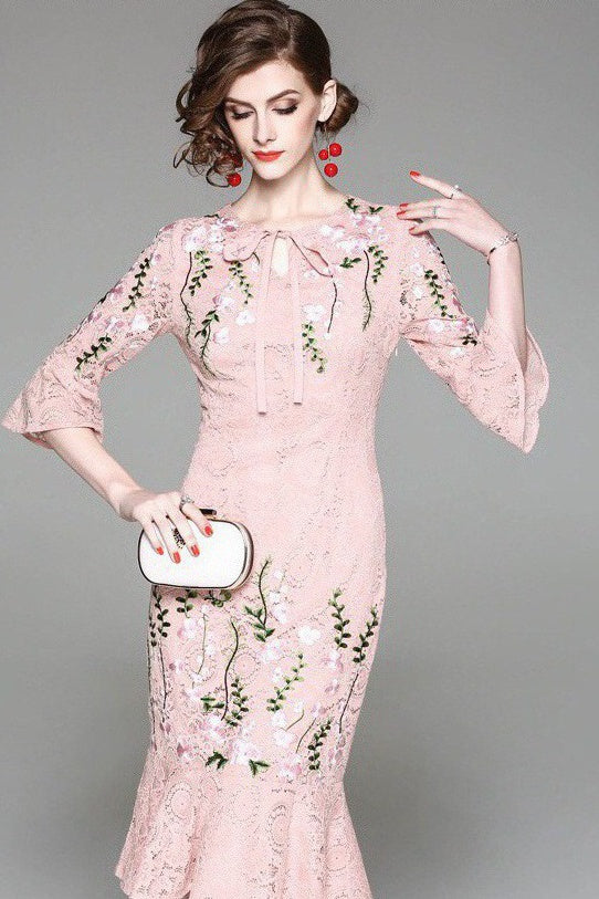 Embroidered Lace Fishtail Dress