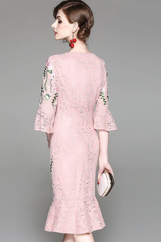 Embroidered Lace Fishtail Dress