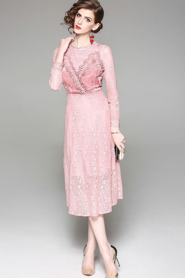 Lace Dress W/ Velvet Detail