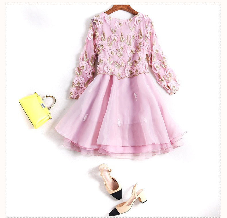 Embroidered Dress W/ Layered Hem