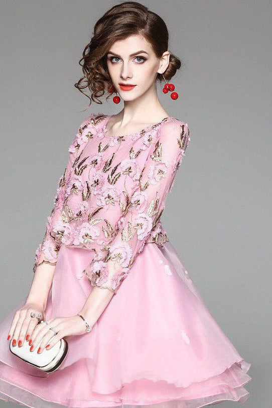 Embroidered Dress W/ Layered Hem