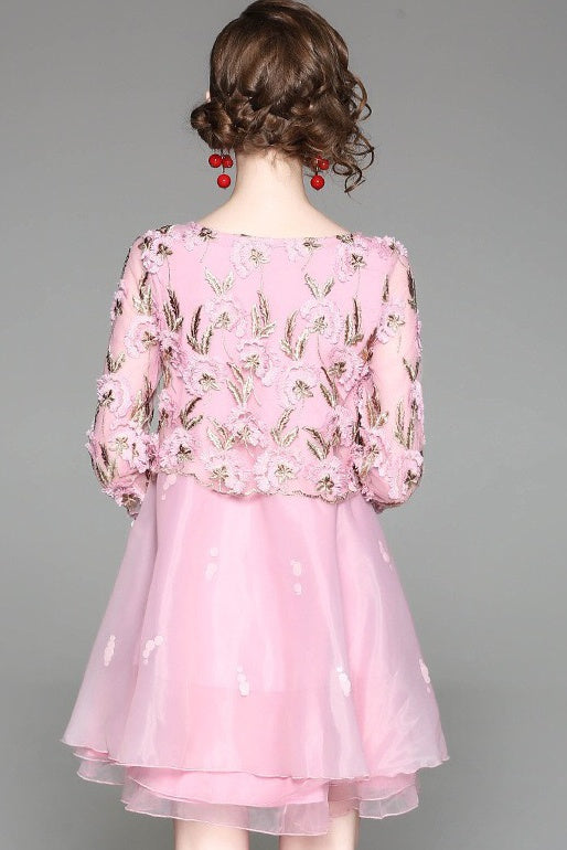 Embroidered Dress W/ Layered Hem