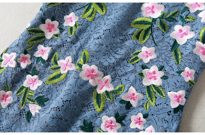 Floral Embroidered Dress W/ Side Slit