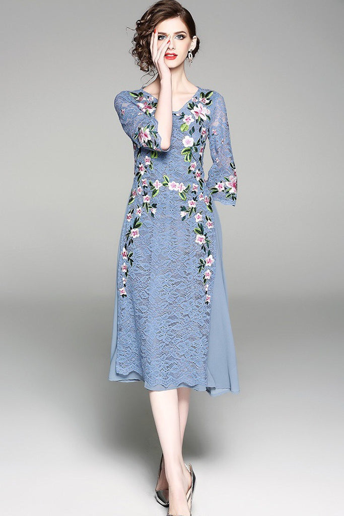 Floral Embroidered Dress W/ Side Slit