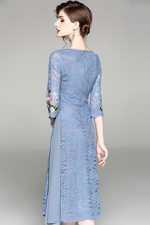 Floral Embroidered Dress W/ Side Slit