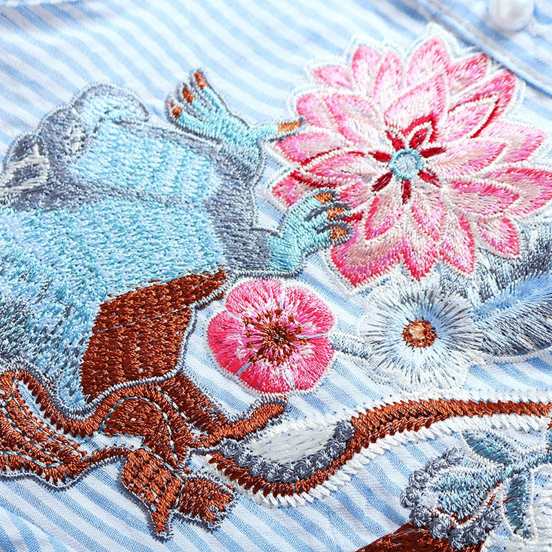 Floral Embroidered Stripe Shirt Dress