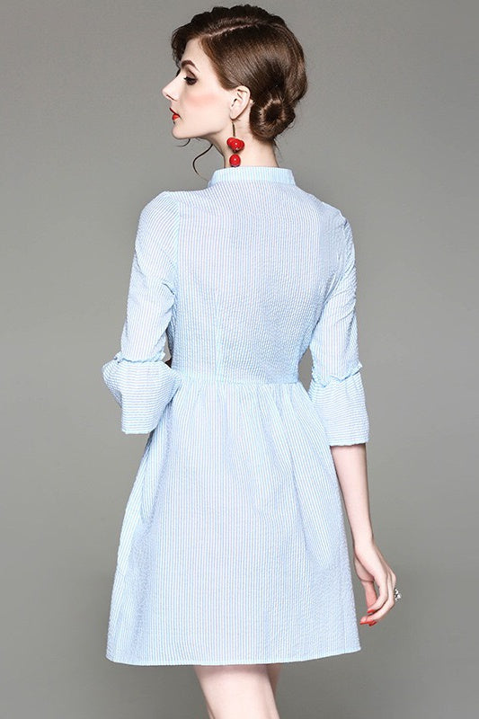 Floral Embroidered Stripe Shirt Dress