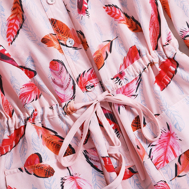 Feather Print Silk Dress