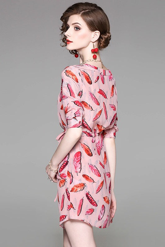 Feather Print Silk Dress