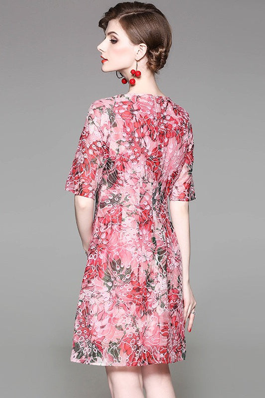 Floral Midi Dress W/ Cutout Detail