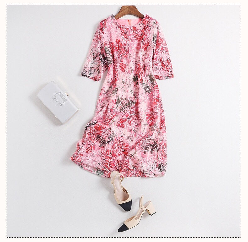 Floral Midi Dress W/ Cutout Detail