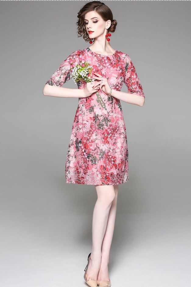 Floral Midi Dress W/ Cutout Detail