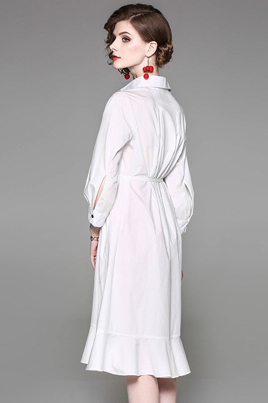 White Shirt Dress W/ Ruffle Hem