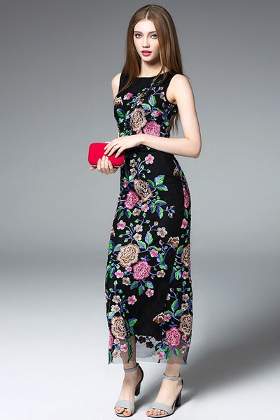 All Floral Embroidered Maxi Dress - Dress Album