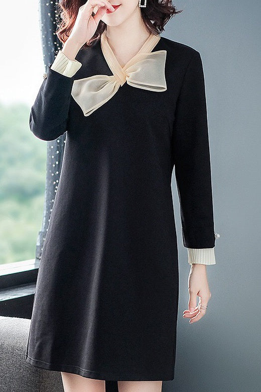 Black Bow Neck A-Line Dress