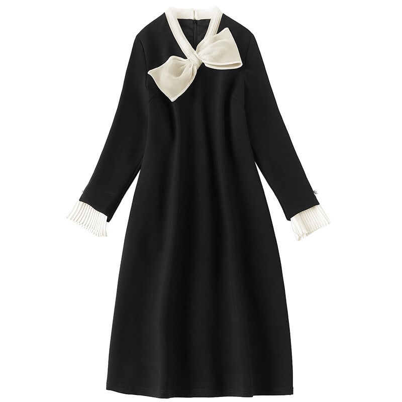 Black Bow Neck A-Line Dress