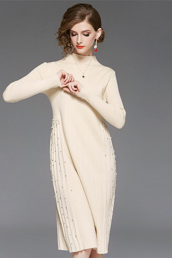Sweater Dress W/ Pearl Side Detail