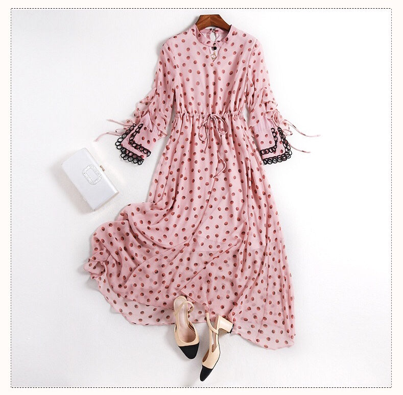 Choker Neck Chiffon Dress W/ Belt