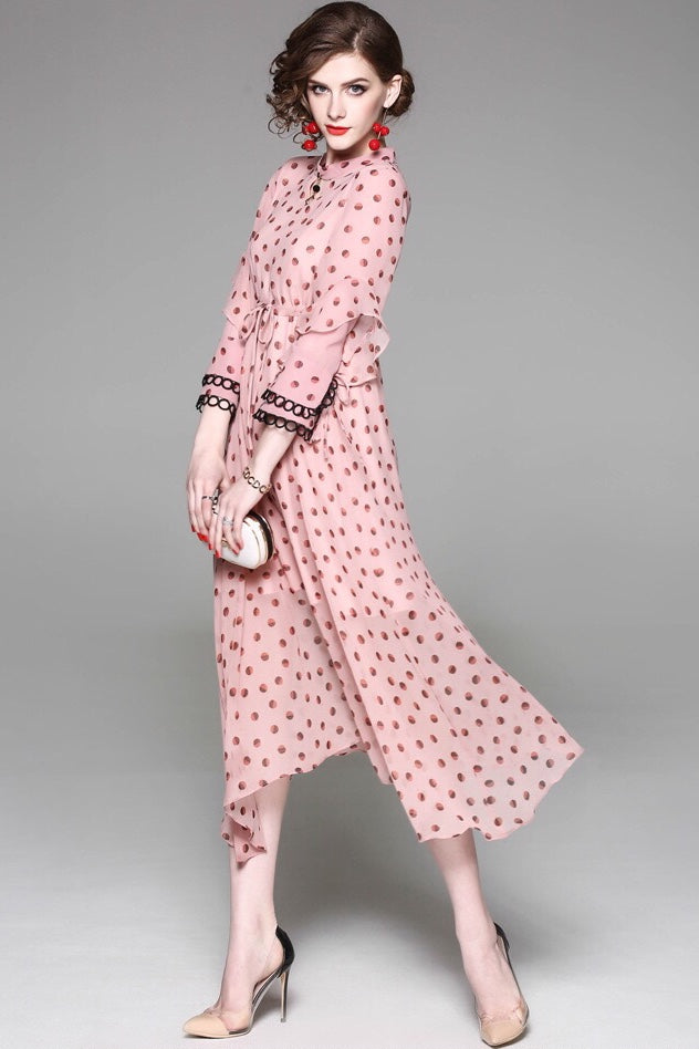 Choker Neck Chiffon Dress W/ Belt