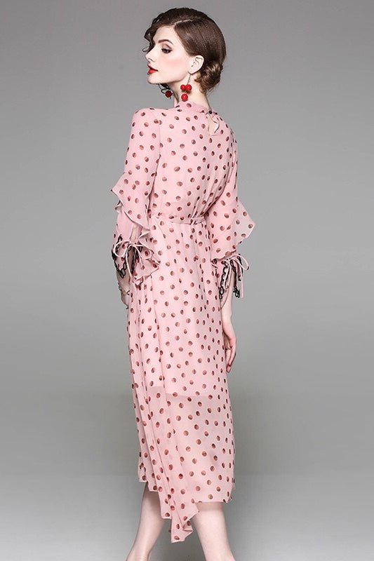 Choker Neck Chiffon Dress W/ Belt