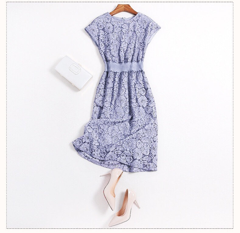 Lace Midi Dress W/ Waist Contrast