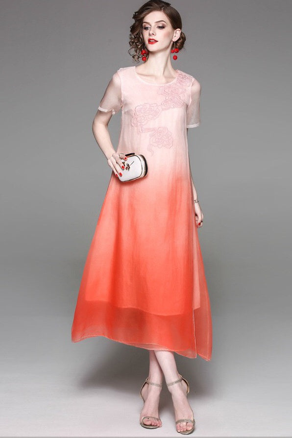 Embroidered Silk A-Line Dress