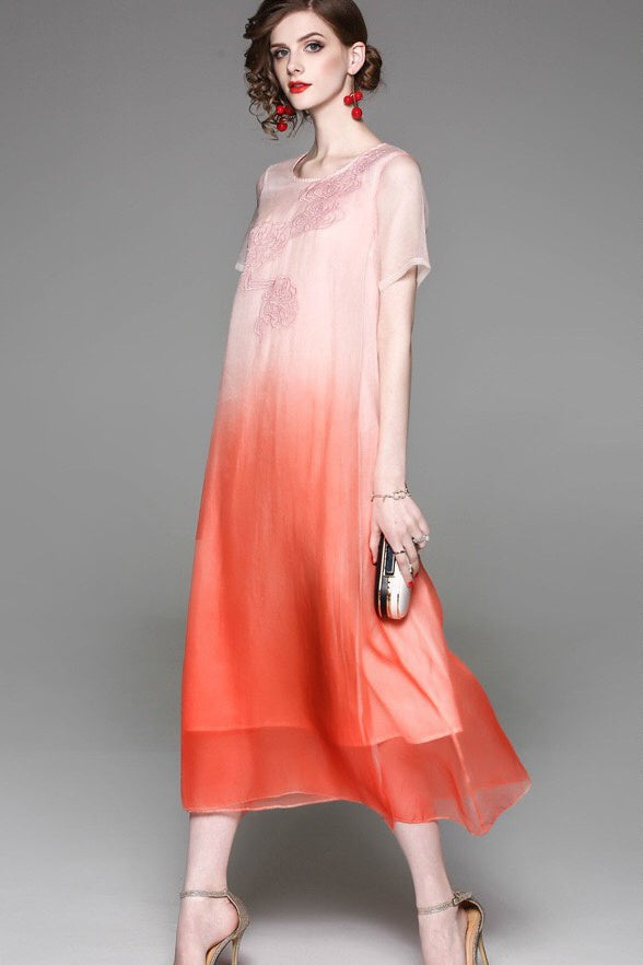 Embroidered Silk A-Line Dress