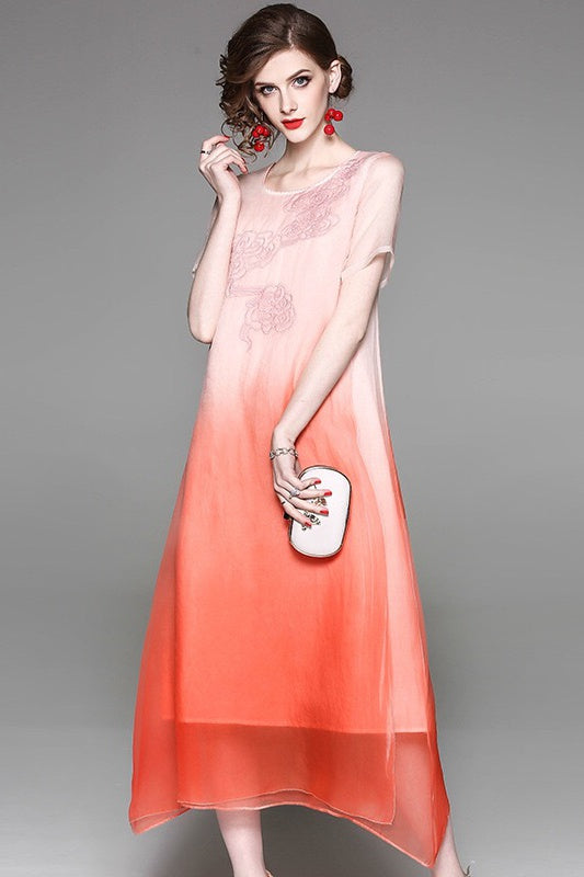 Embroidered Silk A-Line Dress