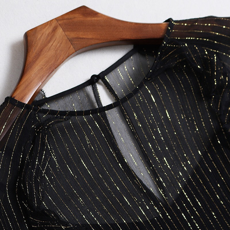 Black Silk Dress W/ Ruffle Detail