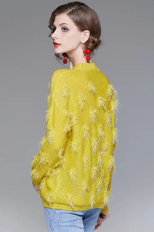 Yellow Sweater W/ Feather Detail