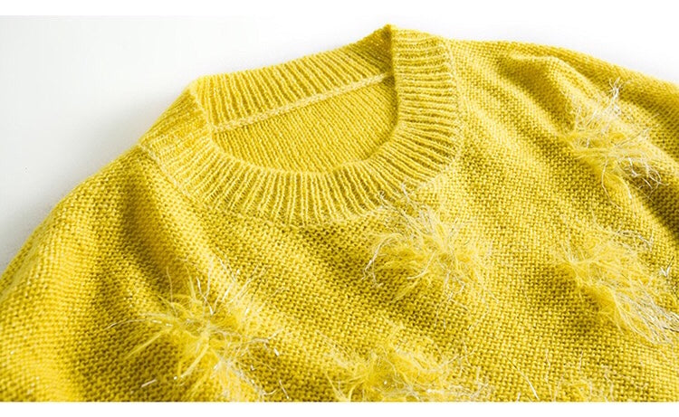 Yellow Sweater W/ Feather Detail
