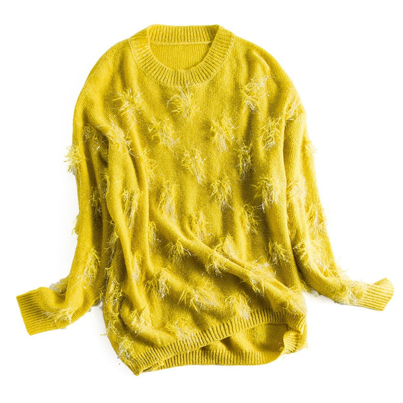 Yellow Sweater W/ Feather Detail