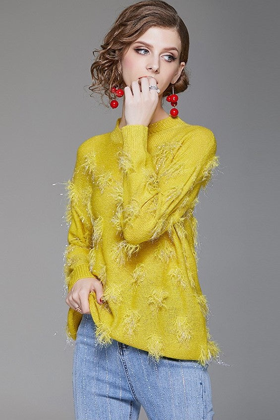 Yellow Sweater W/ Feather Detail