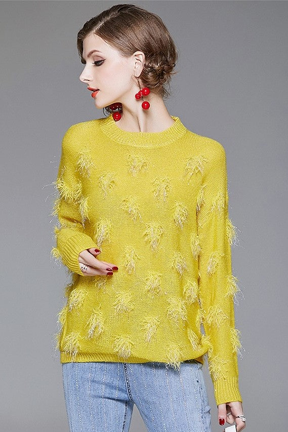 Yellow Sweater W/ Feather Detail