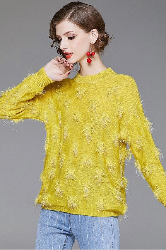 Yellow Sweater W/ Feather Detail