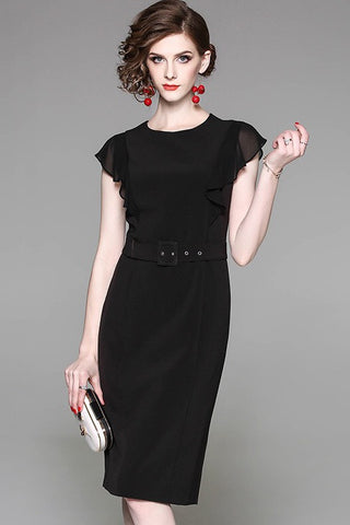 Black Sheath Dress W/ Ruffle Sleeve