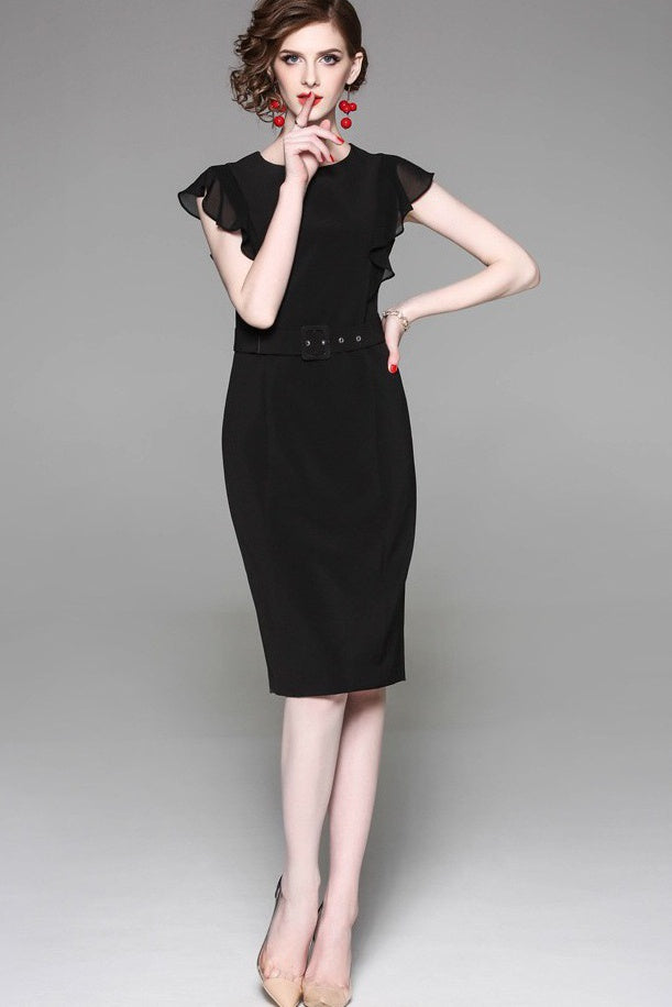 Black Sheath Dress W/ Ruffle Sleeve