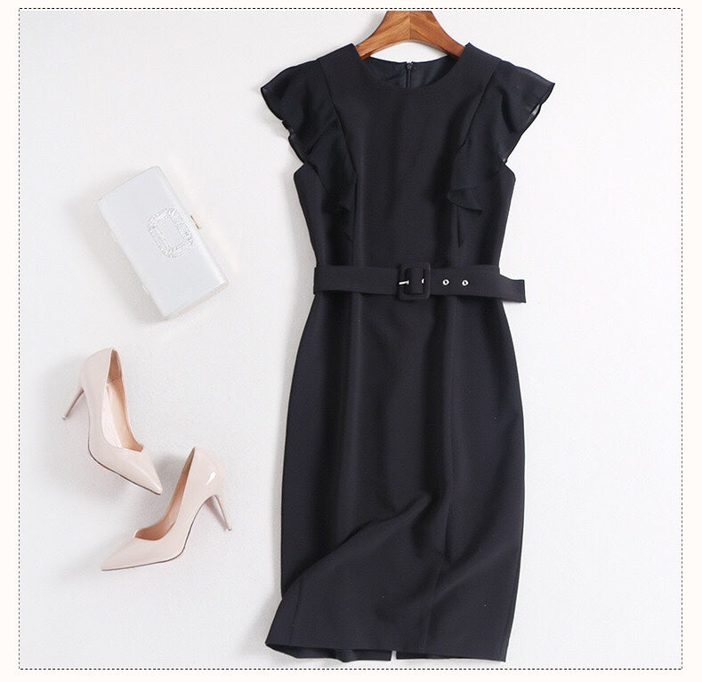 Black Sheath Dress W/ Ruffle Sleeve