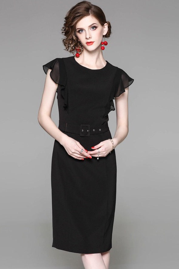 Black Sheath Dress W/ Ruffle Sleeve