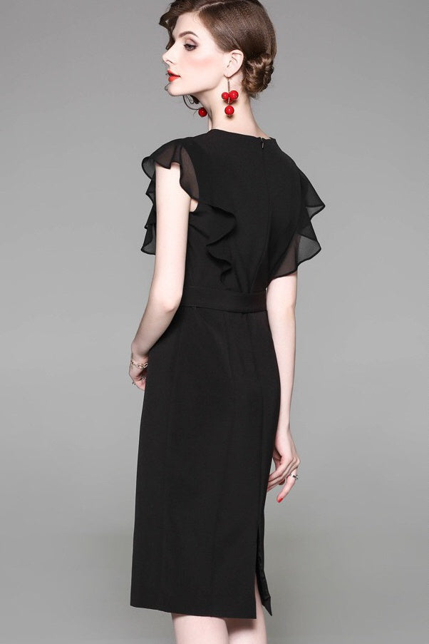 Black Sheath Dress W/ Ruffle Sleeve