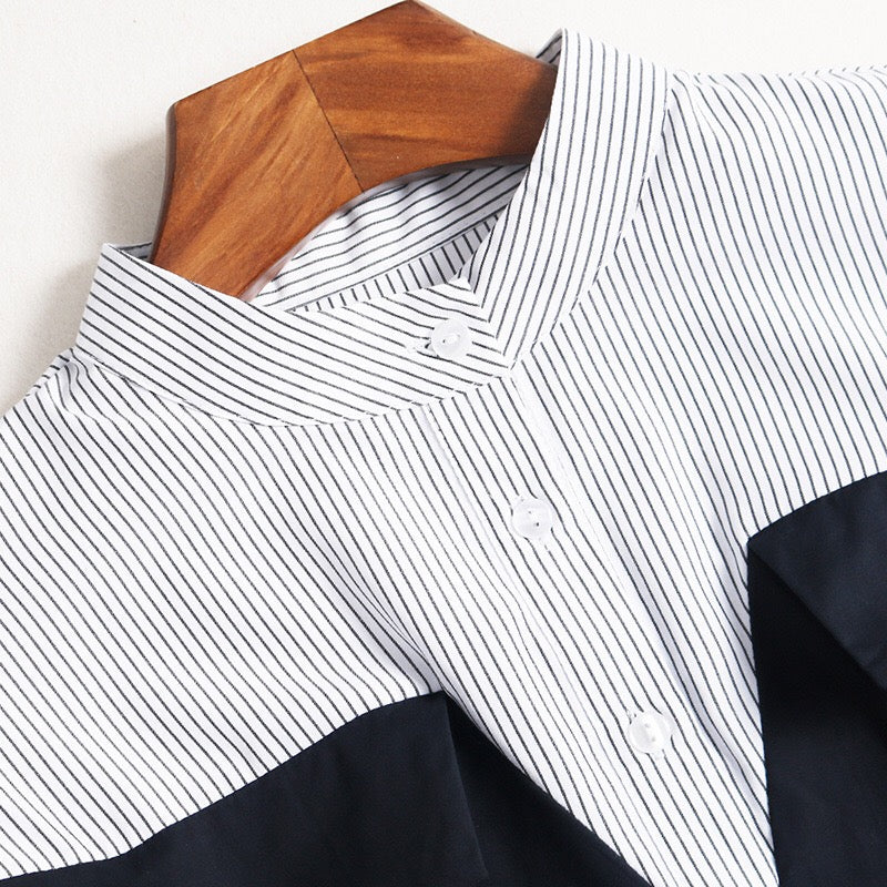 Navy Dress W/ Stripe Contrast