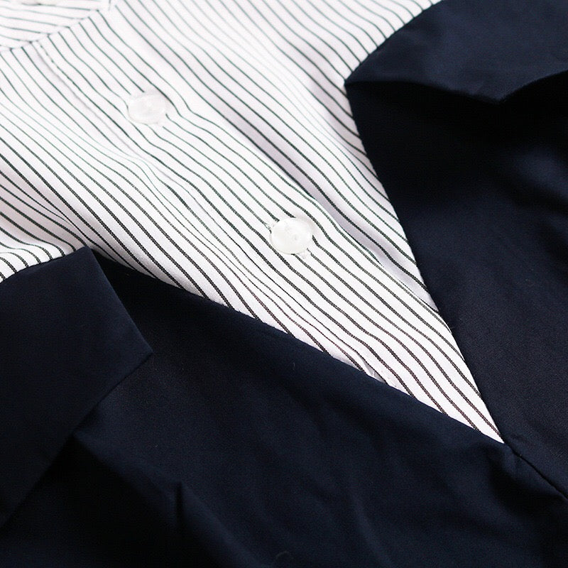 Navy Dress W/ Stripe Contrast
