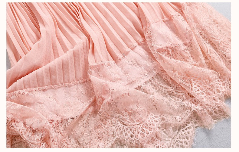 Pleated Dress W/ Lace Hem