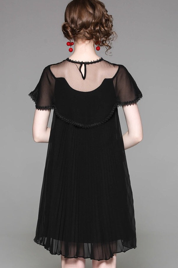 Pleated A-Line Dress W/ Bead Detail