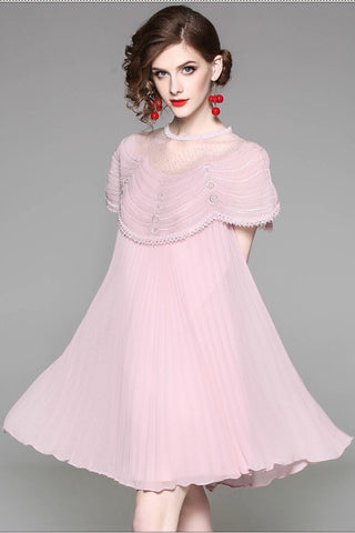 Pleated A-Line Dress W/ Bead Detail