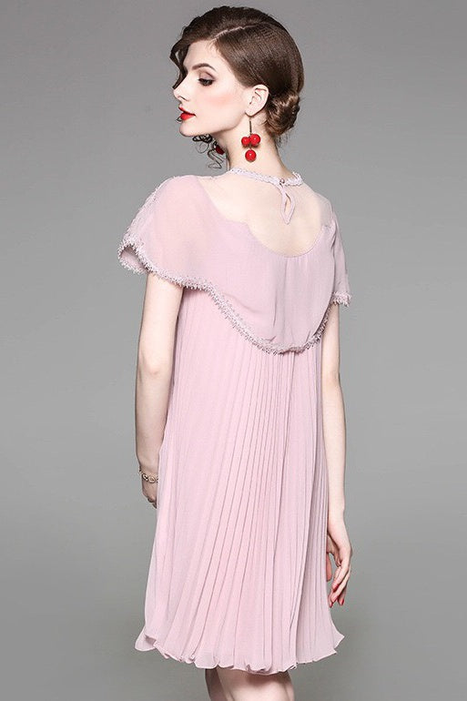 Pleated A-Line Dress W/ Bead Detail